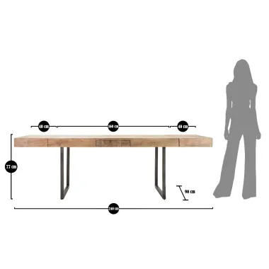 Stół jadalny MUMBAI ALL. 160x90x77 cm - Długość całkowita 240 (Akacja nilotica)